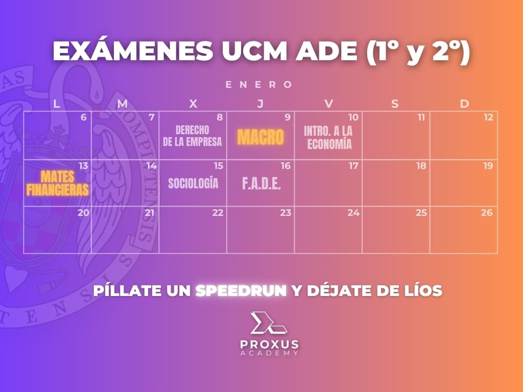 Calendario de exámenes Enero 2025 UCM ADE