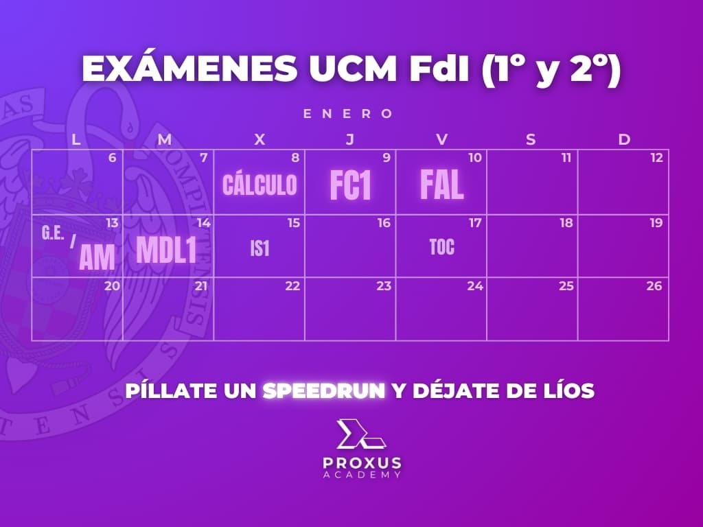 Calendario de exámenes Enero 2025 UCM FdI