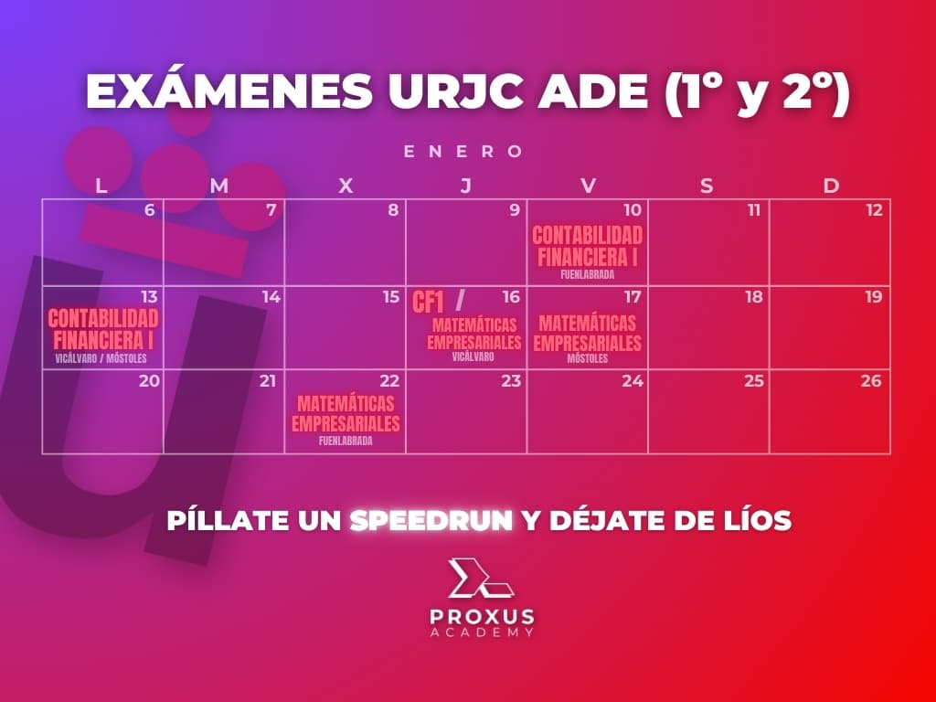 Calendario de exámenes Enero 2025 URJC ADE